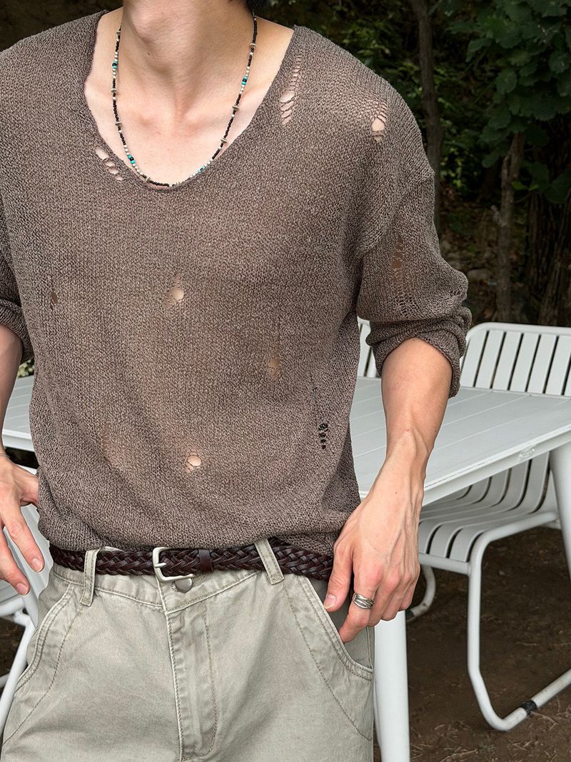 Grunge damage see through knit(3color)