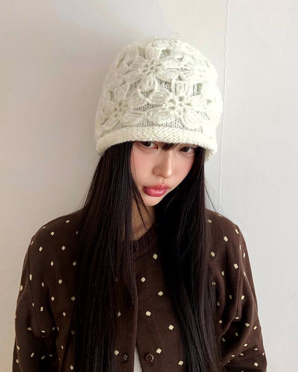 Resu Flower Pattern Knit Beanie