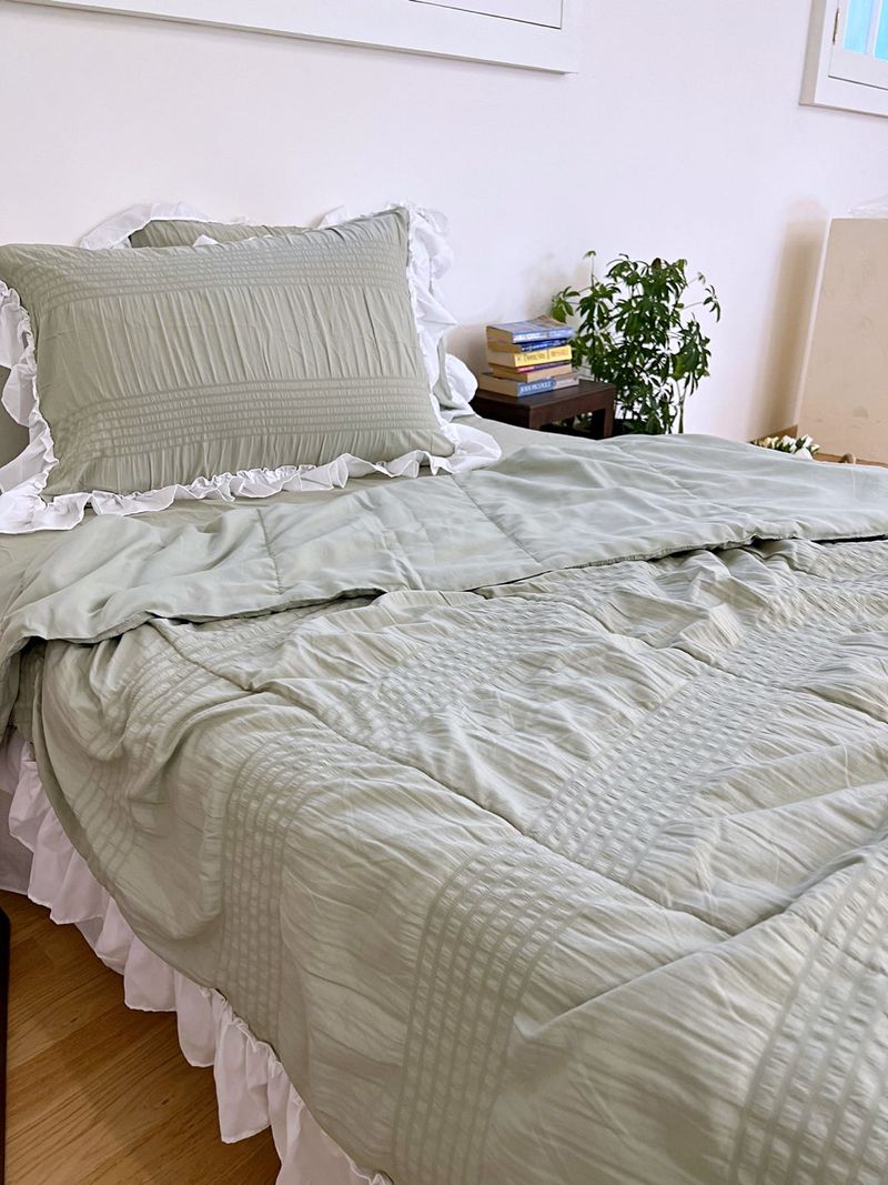 Shirring ruffle light comforter set - Milky Green - SS