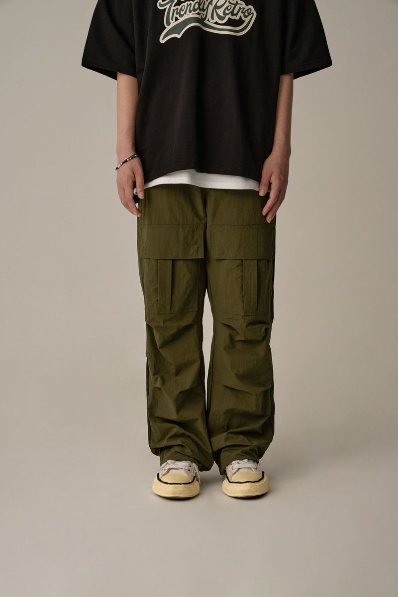 FRONT POCKET NYLON CARGO PANTS(KHAKI)