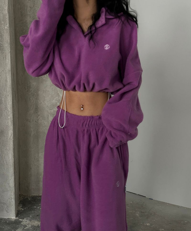 Fleece 6 color collar cropped sweatshirt