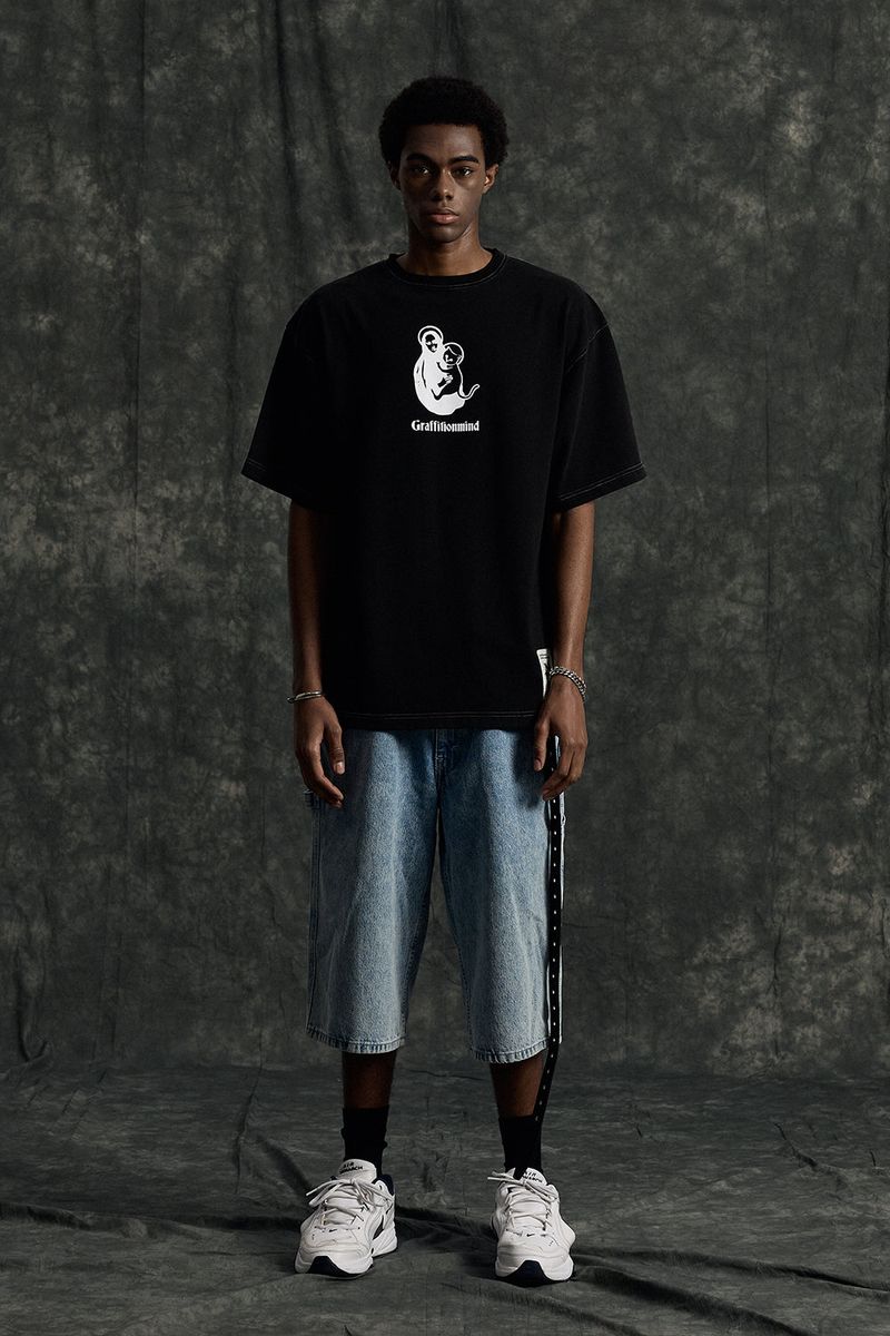 GRAFFITIONMIND（グラフィティオンマインド）の「Cat Pigment T-shirt (Black)（Tops）」