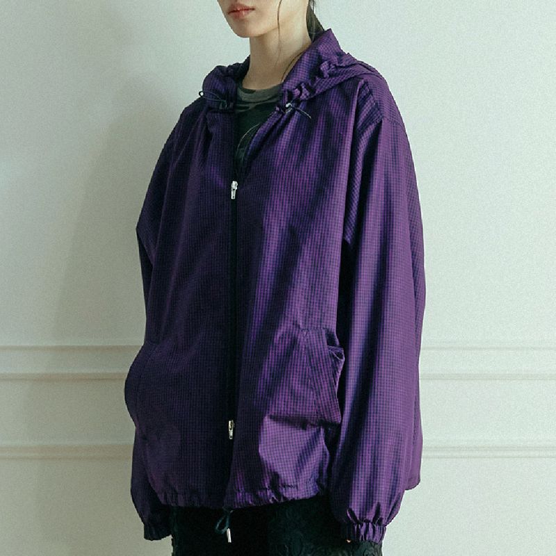 Check Hoodie WindBreaker (purple)