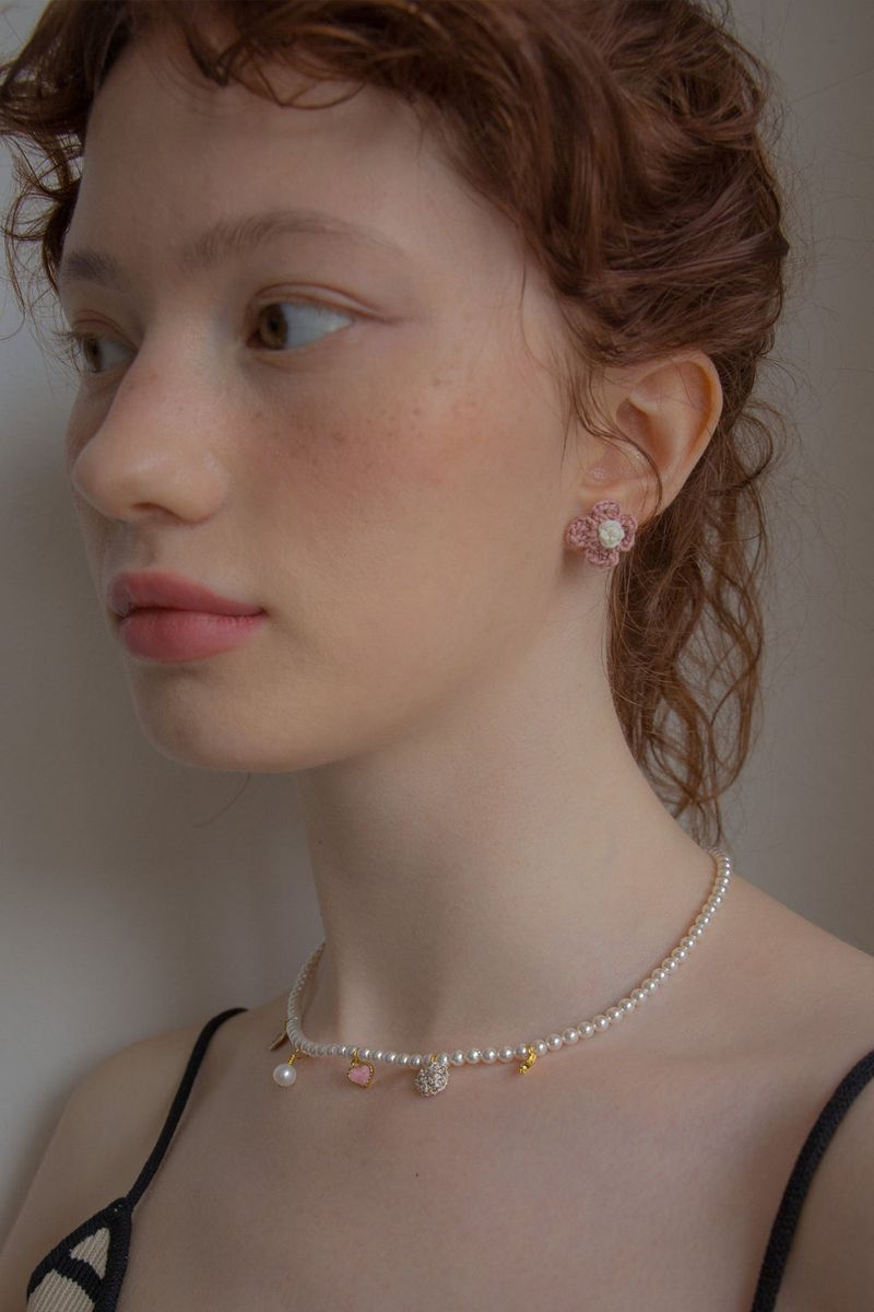 Vintage knit flower earring (Indi pink)