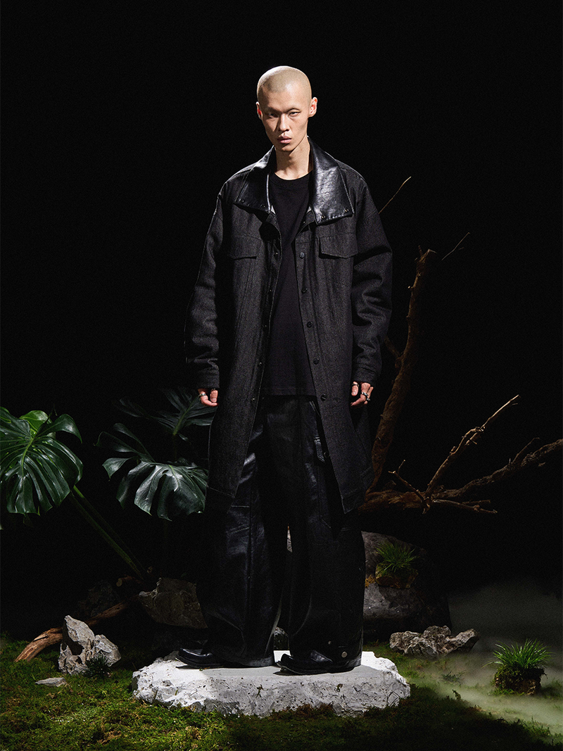 RELABEL（リレーベル）の「RELABEL 24AW Butterfly - Rest Leather Collar Denim Patchwork Lining Detachable Single Wear Multi-Pocket Windbreaker Cotton Jacket（Jackets/Outerwear）」