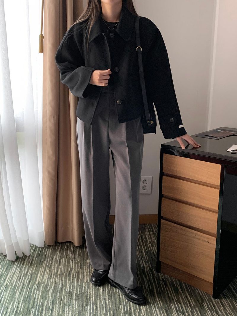 luch wool pintuck wide slacks