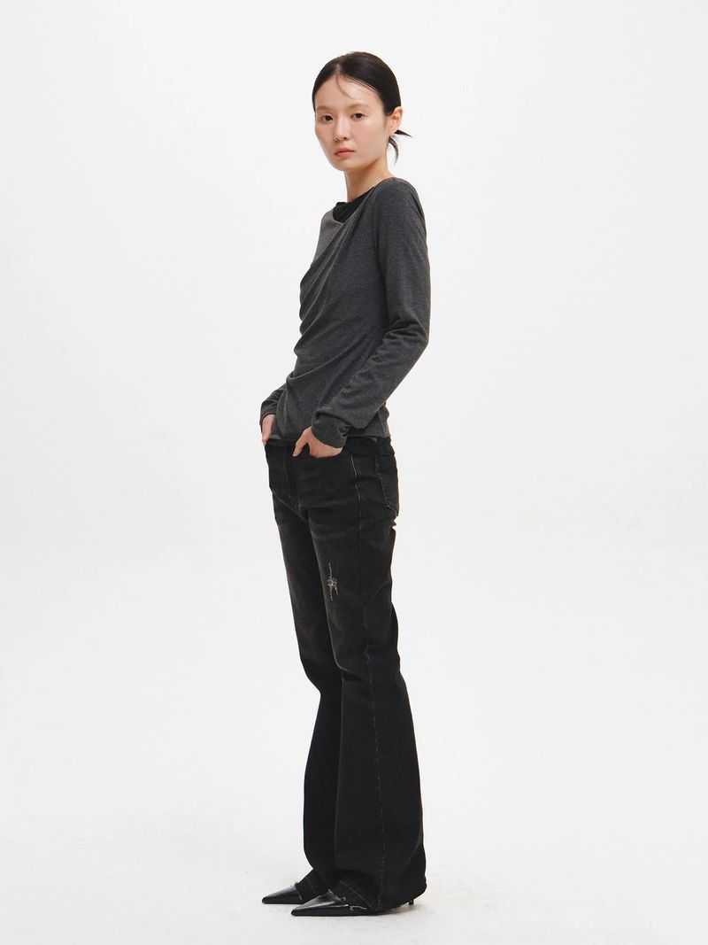DRAPE SHIRRING LONG SLEEVE T-SHIRT