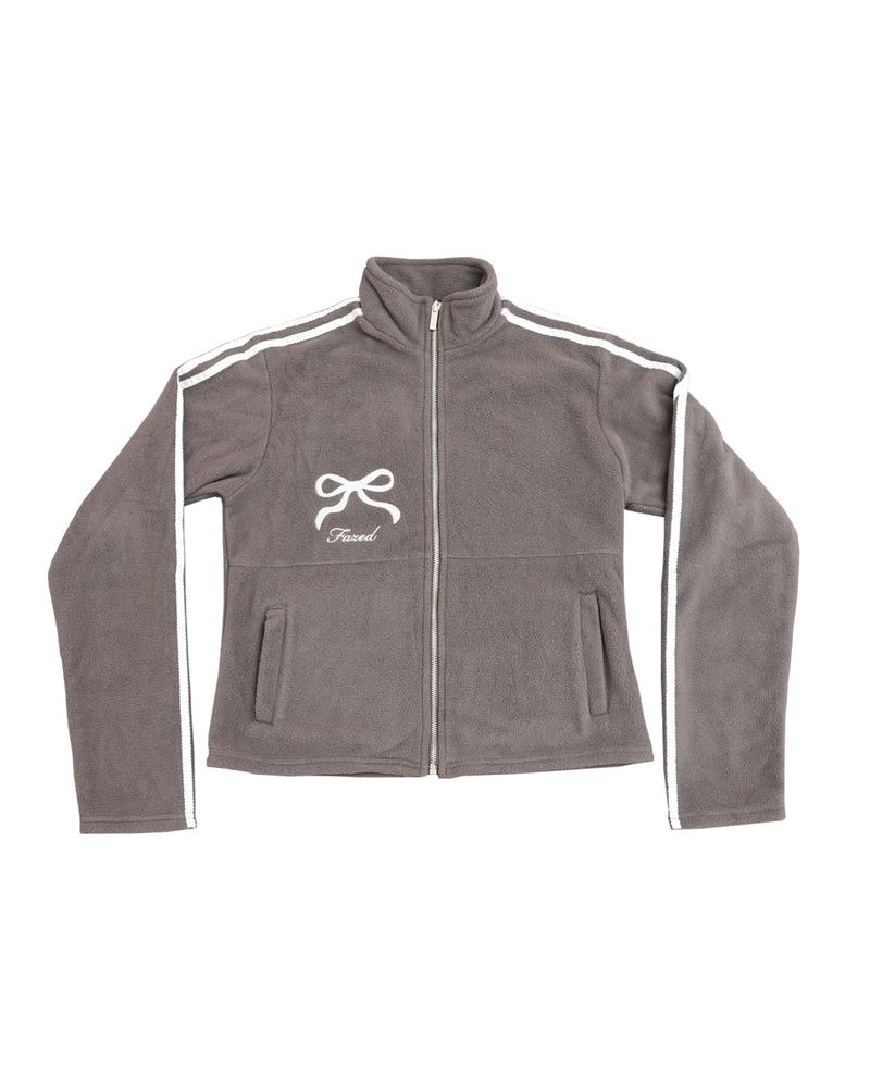 Ribbon tape fleece jacket / cocoa