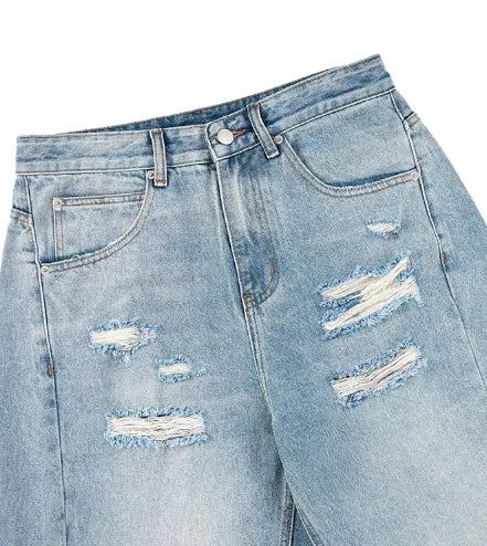 Slash Damaged Wide Denim Pants