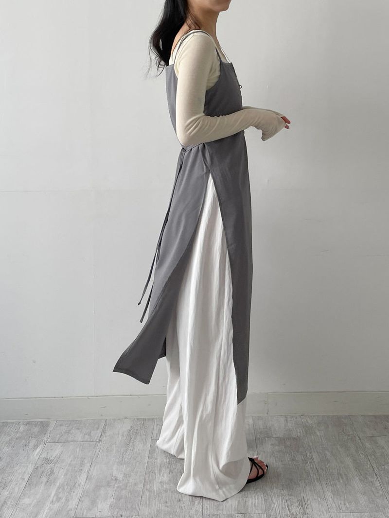 Dot Deep Slit Layered Bustier Long One Piece
