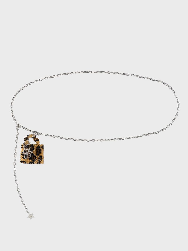 BEADED MICRO BAG & MULTI CHAIN (LEOPARD BROWN)