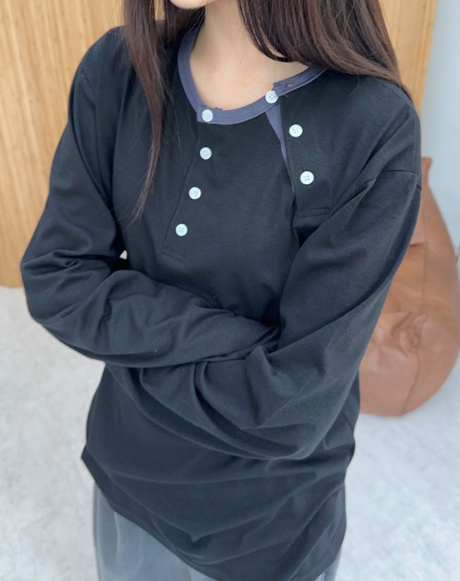 Saren Double Henley Neck Long Sleeve