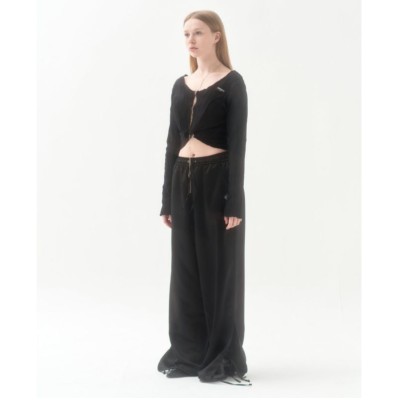211-RIBBON SLIT SATIN PANTS