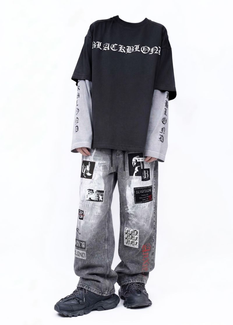BBD Anxiety Multi Patch Denim Pants (Vintage Black)
