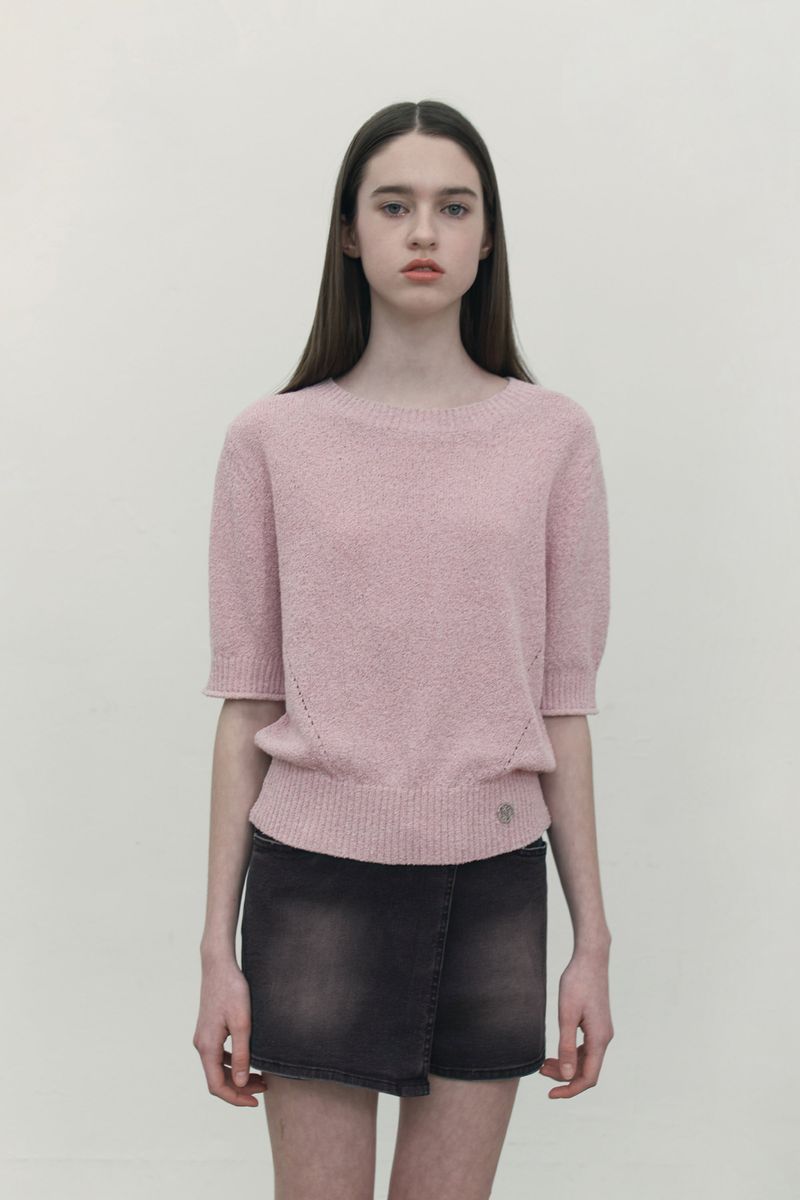 COLLECTION HALF SLEEVE CROP KNIT [PINK]