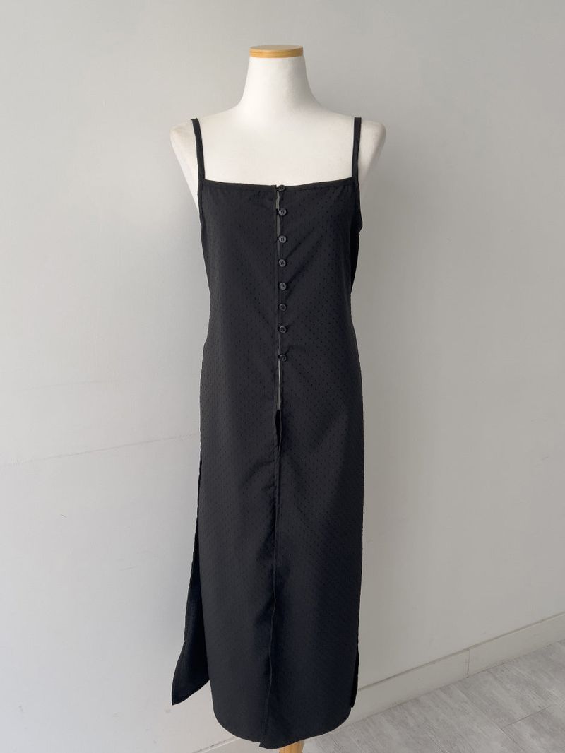 Dot Deep Slit Layered Bustier Long One Piece
