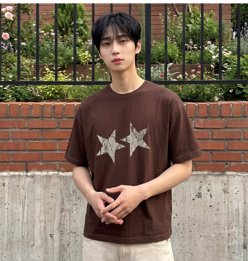 UNDEROFF(アンダーオフ)の「Men's Cotton Short Sleeve Crop Tee Vintage Star Brown(Tops)」