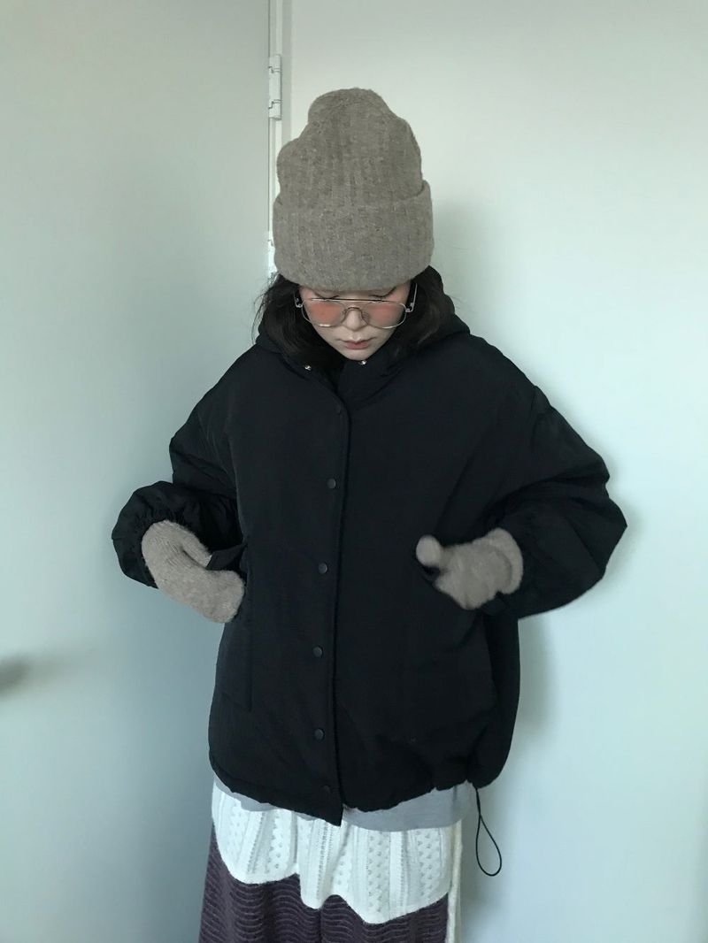 Matte Snap Hooded Padded Jacket (2 Colors)