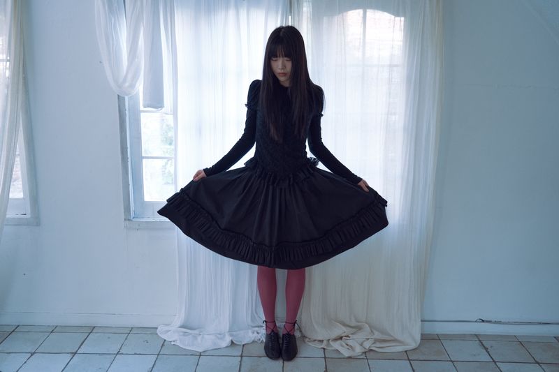 lace puff top_black