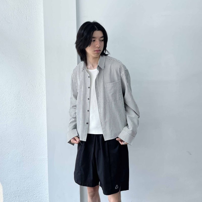 Minimalist Fine Striped Cropped Shirt