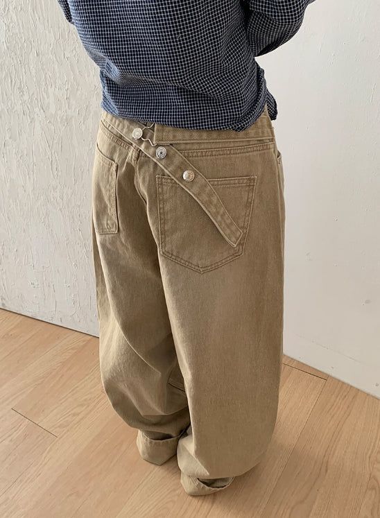 Crane Back Point Wide Washing Denim Pants