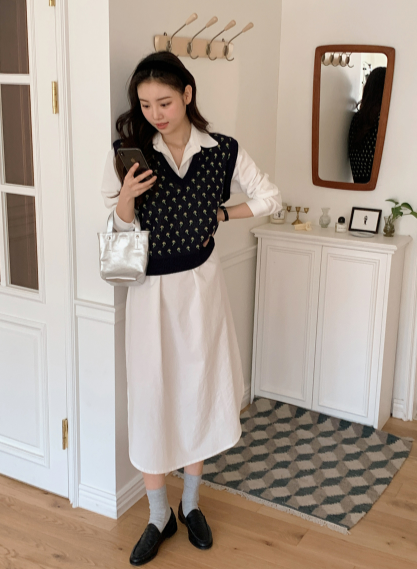 Pure Daily Cotton Shirt Long Dress + String Set (4color)
