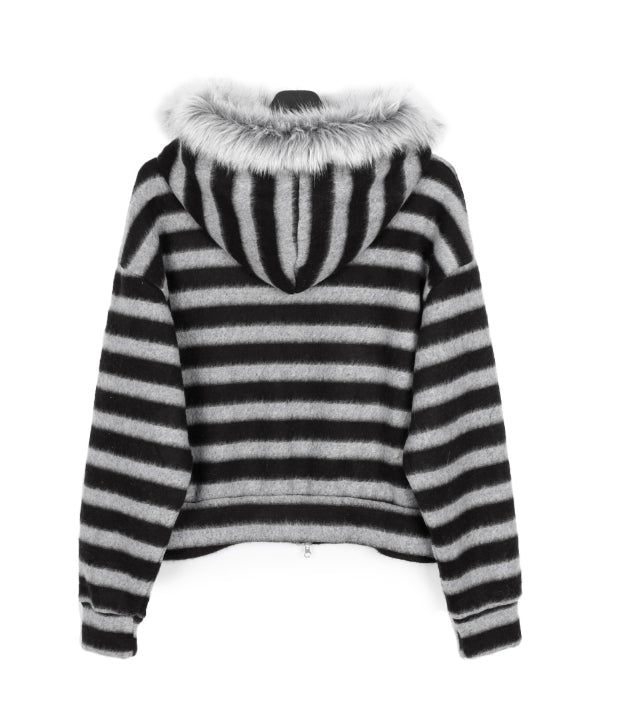 Ready Fur Crop Knit Hood Zip-Up