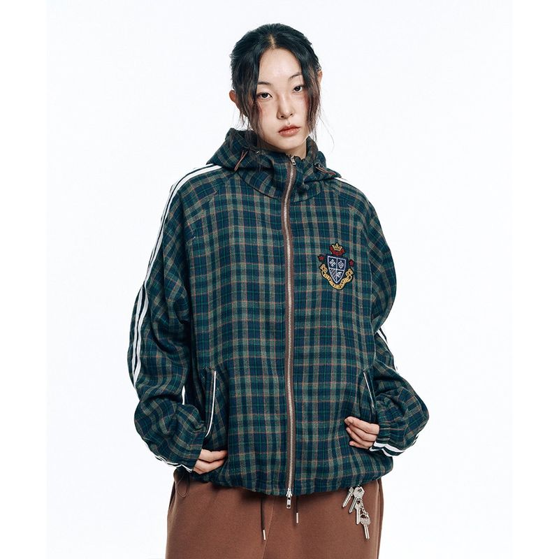 Emblem Check Windbreaker Jacket - Green