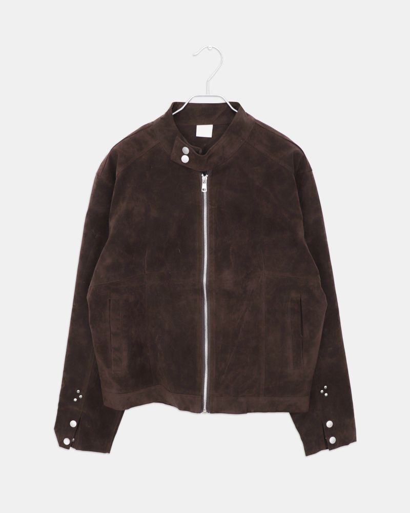 Apit Suede High-Neck Stud Seam Long Sleeve Jacket