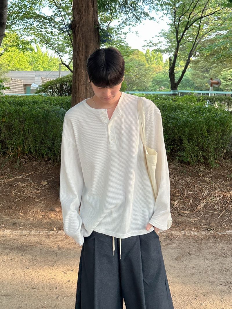 Waffle Over Henley neck Long sleeve