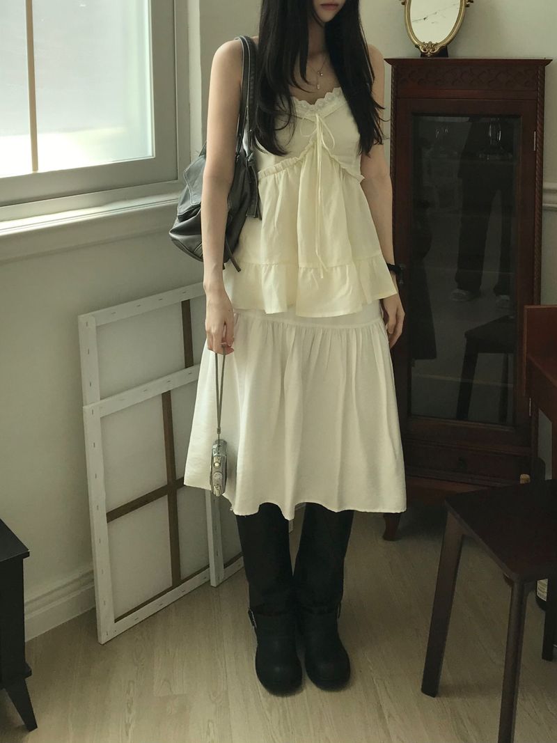 Shirring Strap Midi Skirt (2 colors)