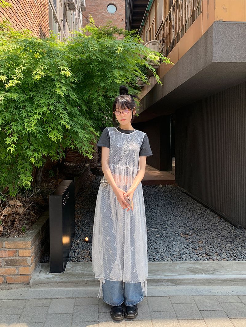 LACE SEE-THROUGH LAYERED DRESS