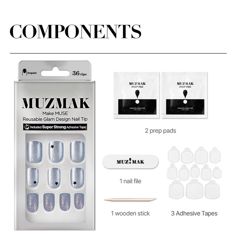 MUZMAK Reusable Glam Design Nail Tip Meteor(Regular)