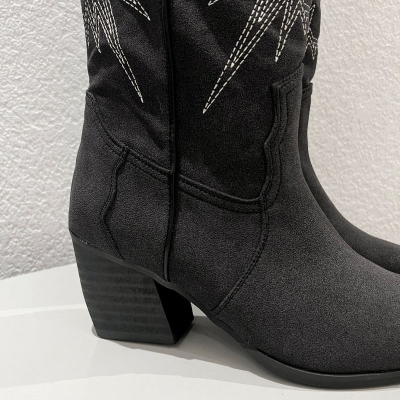 Suede western stitch long boots (2 Color)