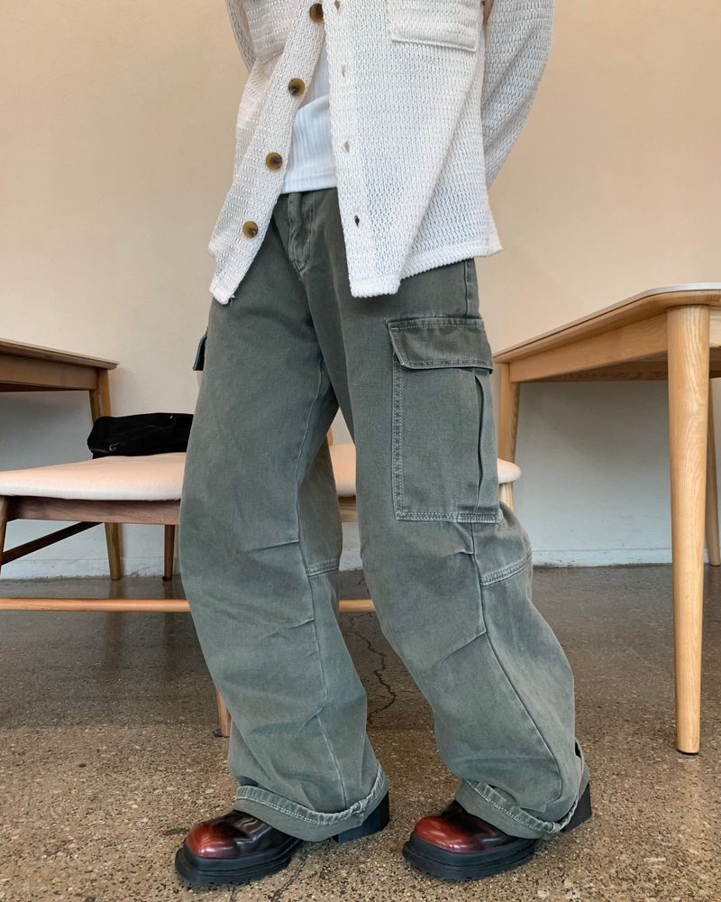 Deep-Dye Cotton Cargo Pants
