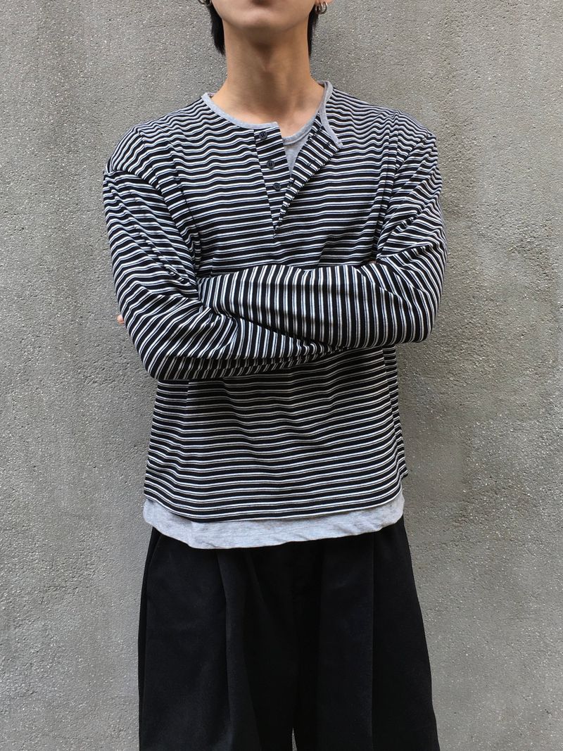Luard Double Stripe Layered Henley Neck 3C