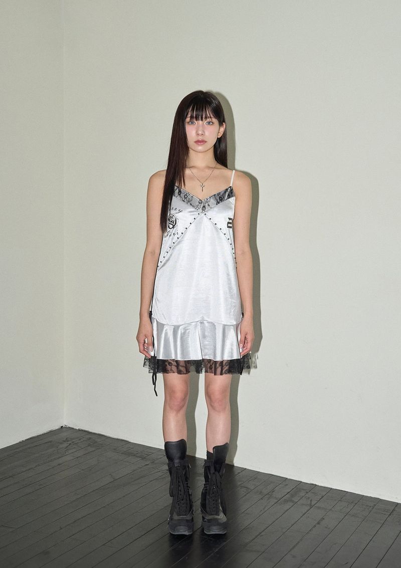 stud lace slip ops - white