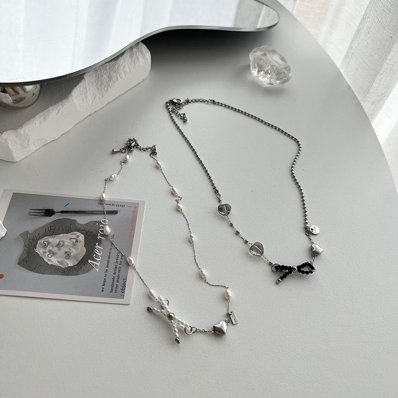 oru Ballet Core Innocent Natural Ribbon Fresh Pearl Short Layered Necklace