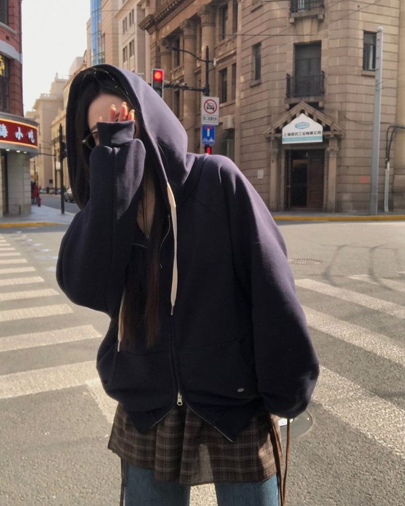 [Bellied made] Movening Color Blocking Two-Way Hooded Zip-up