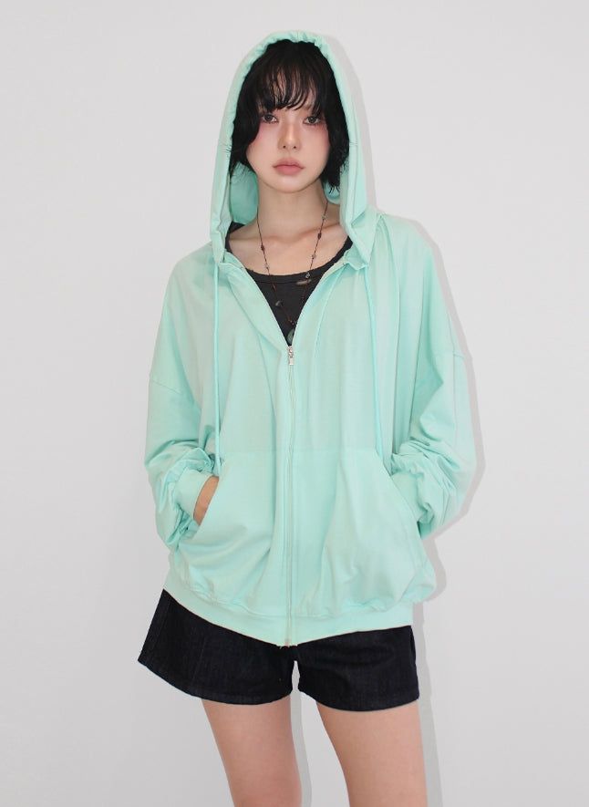 ROUGH SHIRRING HOOD ZIP-UP