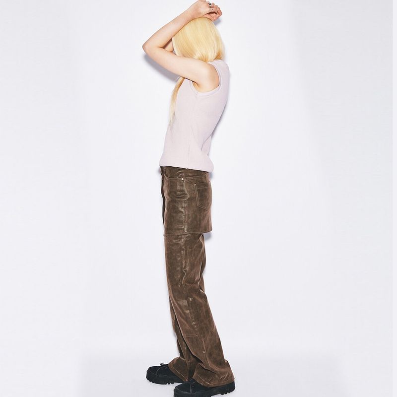 Eco Leather Semi-boots cut pants [brown]