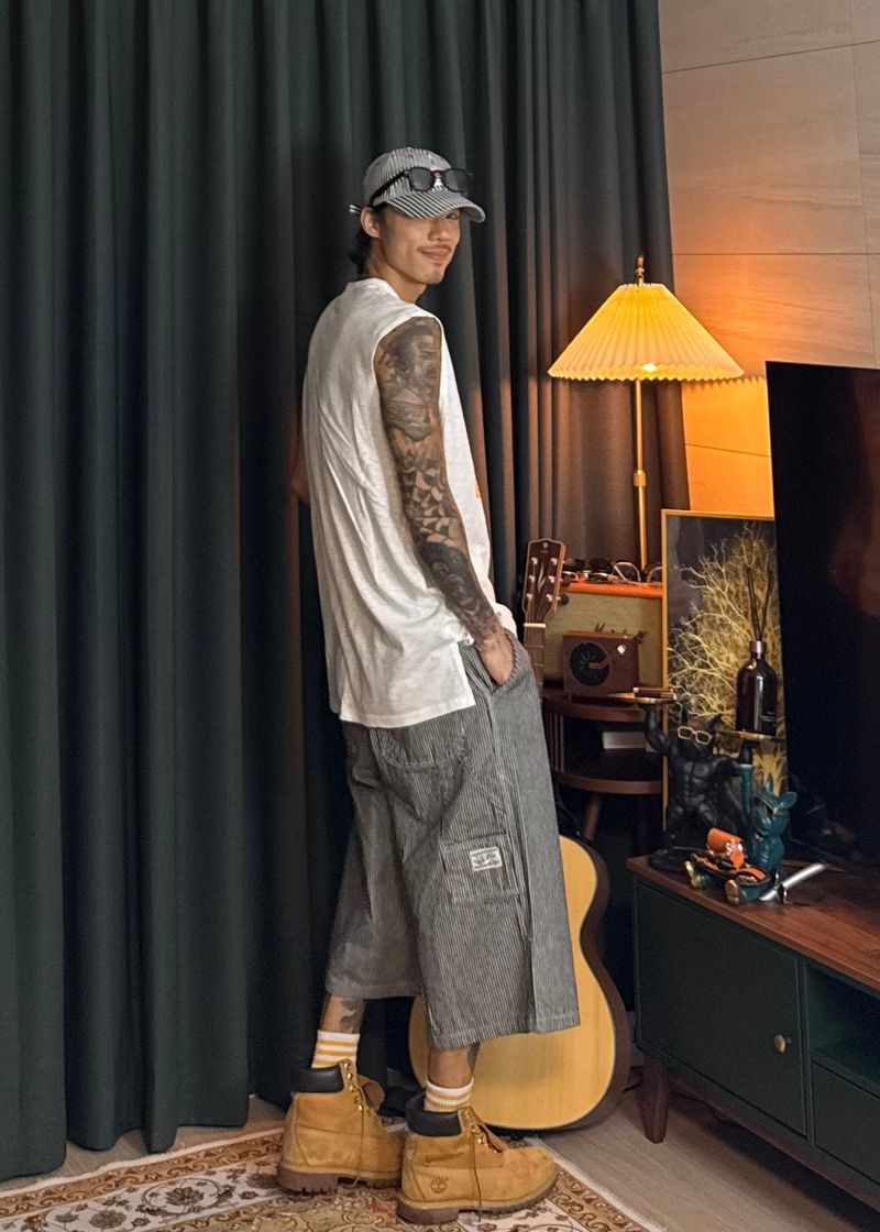 virstyle(ビルスタイル)の「Striped Big Size Carpenter Bermuda Pants 3COLOR(Pants)」