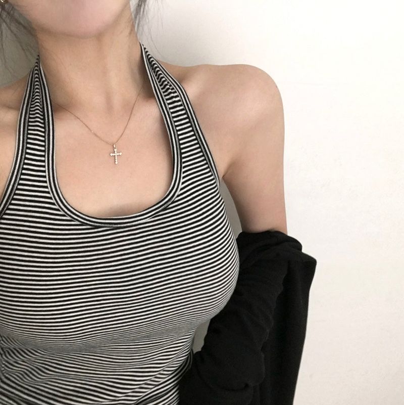 [Bellide made] BI, STRIPE HOLTER NECK CAMISOLE