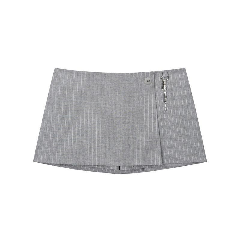 Pinstripe Skirt with Shorts - GREY