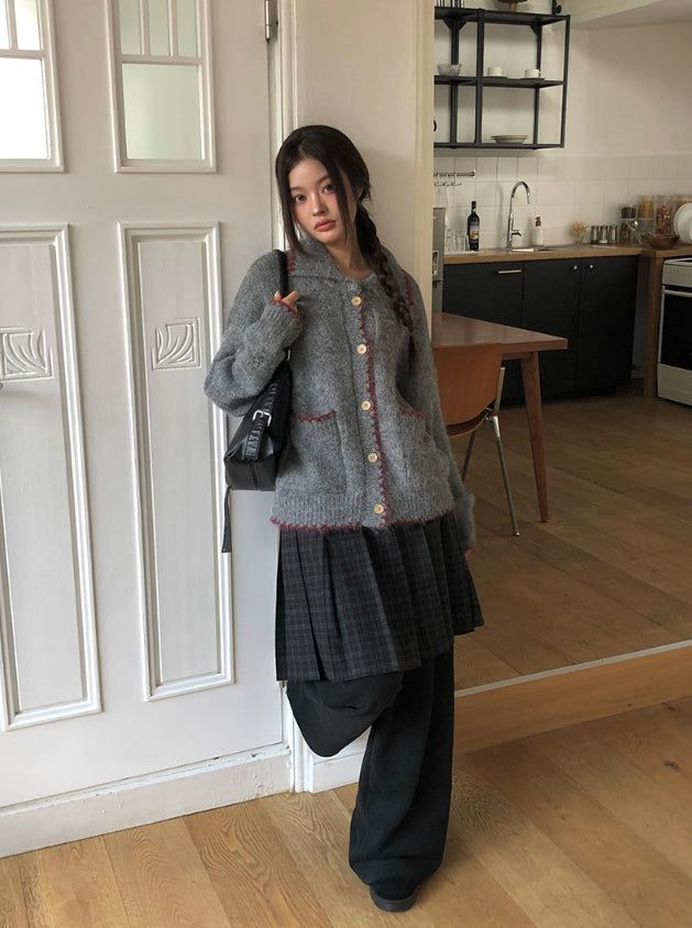 Daren Wool Pleated Check Midi Skirt