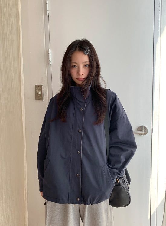 Cotton Color Matching Collar Bomber Jacket