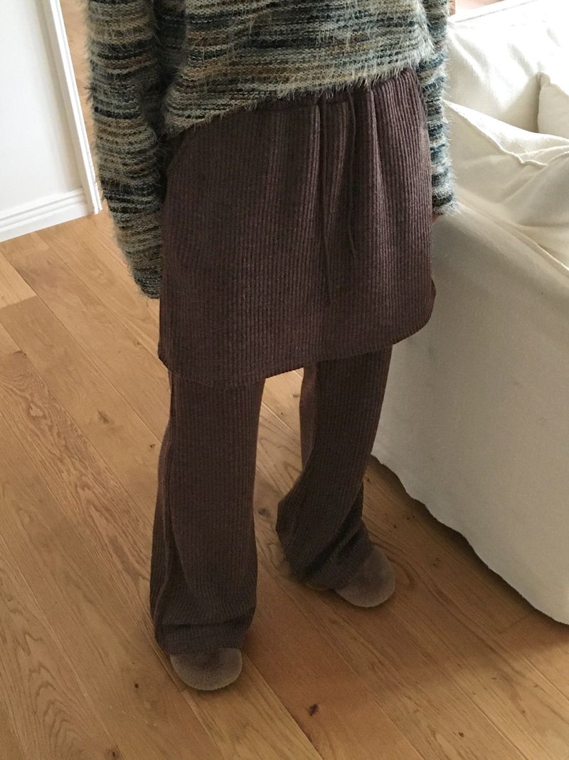 Fisha brushed ribbed skirt pants wide bootcut pants