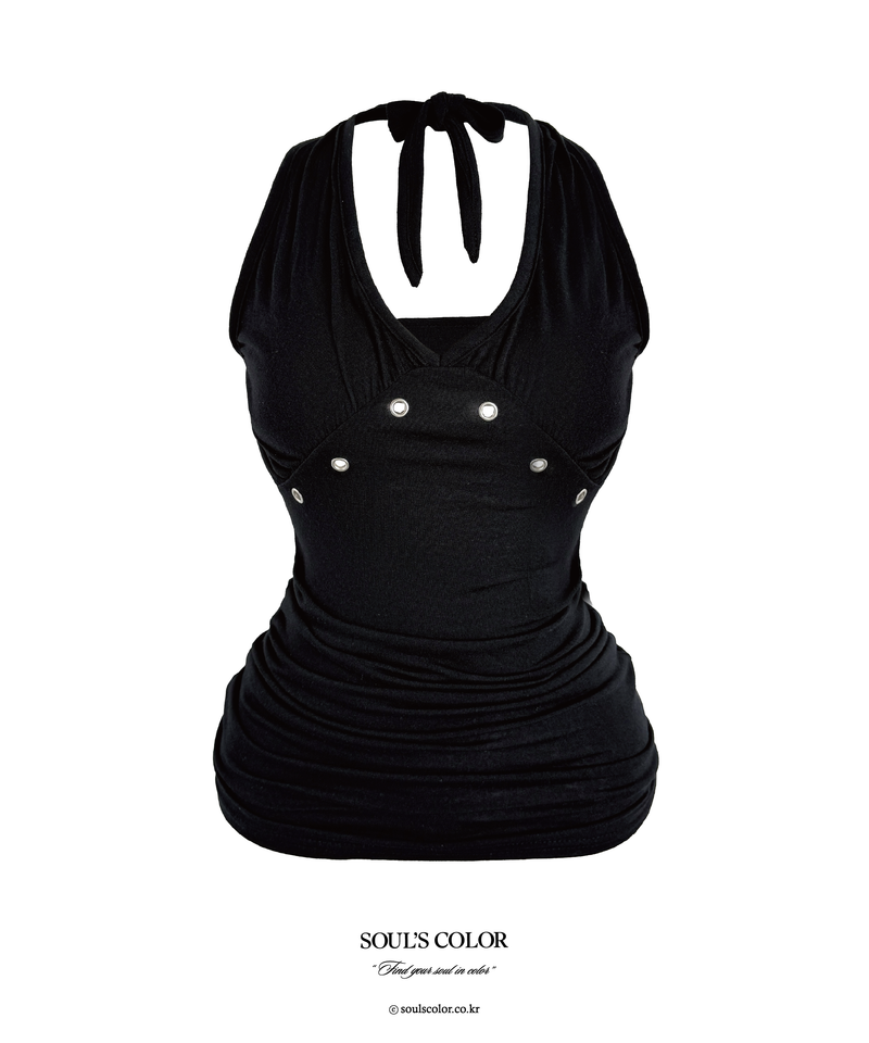 Drape Eyelet Halter Long Top (3color)