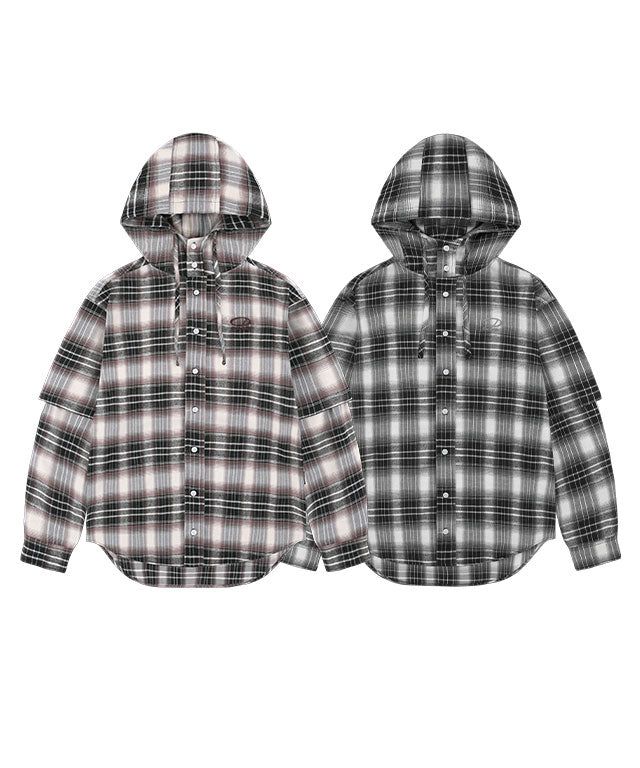 ODDSTUDIO（オッドスタジオ）の「ODSD-Overfit-Hood-Layered-Check-Shirt - 2 COLOR（Tops）」
