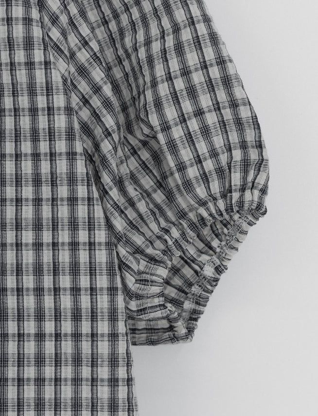 Zimo Check Button Puff Short Sleeve One Piece